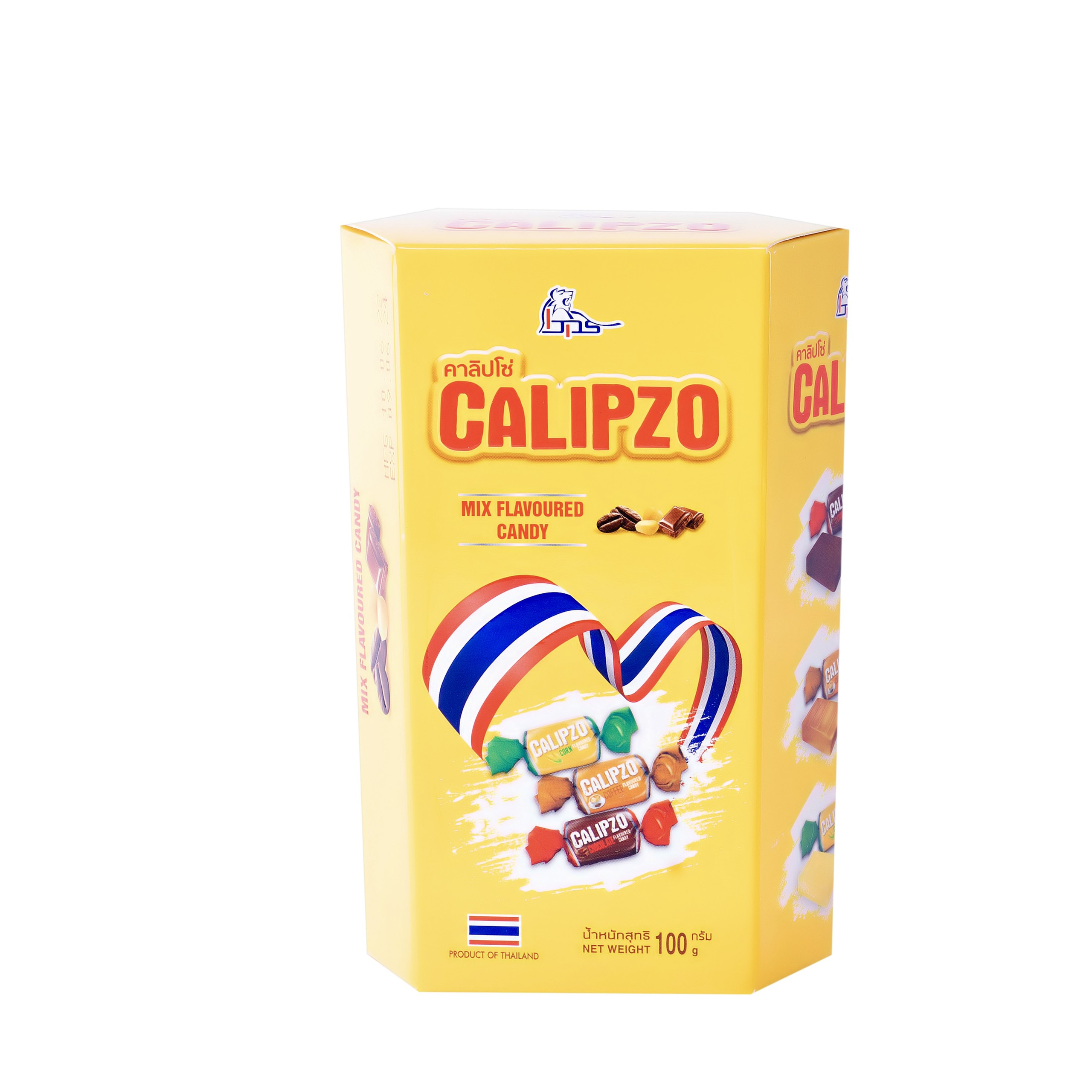 Kẹo lục giác dẹt Calipzo mix 100g ( 48 hộp/ thùng ) Màu vàng